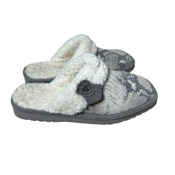 ARIAT Jackie Metallic Gray Snake Print Suede Leather Women's Slippers Sz 10 - Picture 4 of 14
